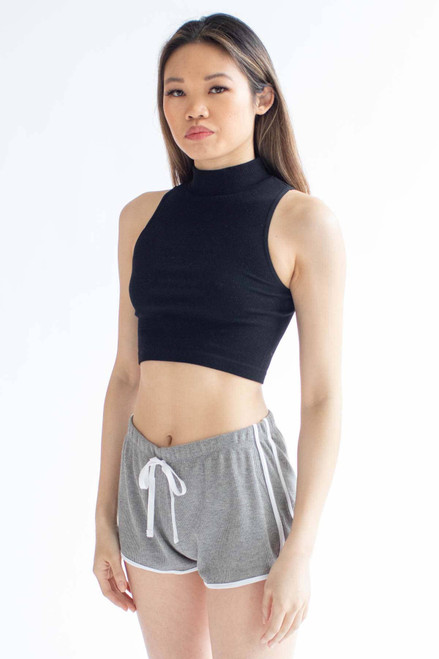 Black Seamless Mock Neck Crop Top 1