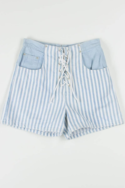 Women's Vintage Striped Lace Up Denim Shorts 323 (sz. 7/8)