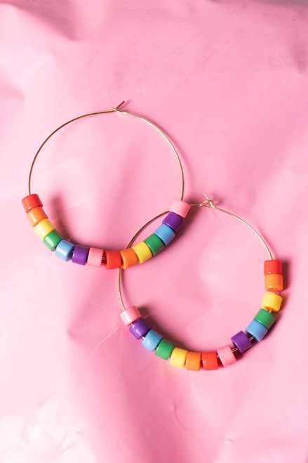 Rainbow Pride Beaded Hoop Earrings