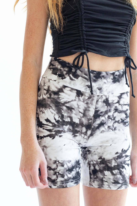 Black Tie Dye Print Bike Shorts