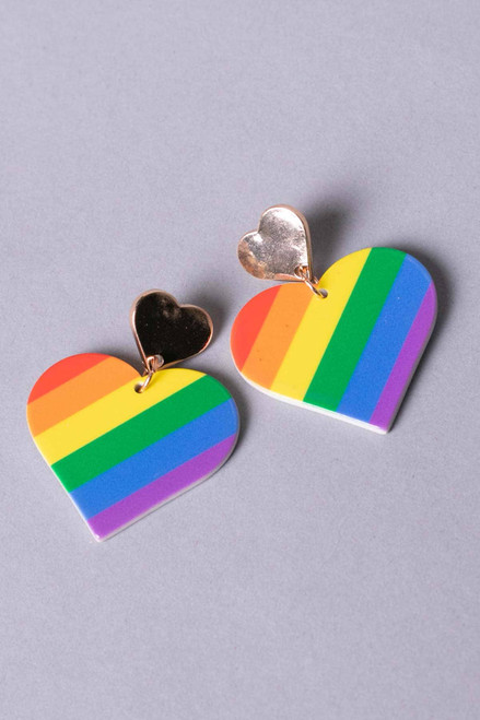 Rainbow Double Hearts Drop Earrings