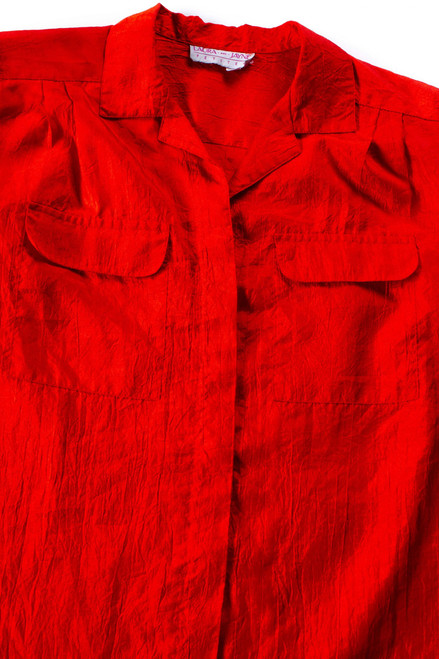 Vintage Shiny Red Button Up Blouse