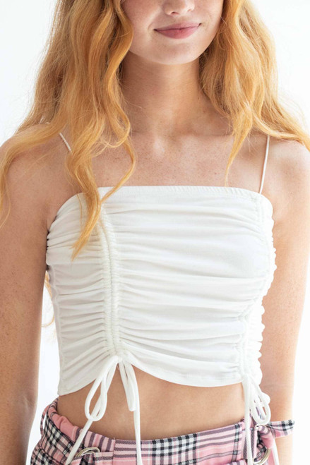 White Double Ruched Crop Top