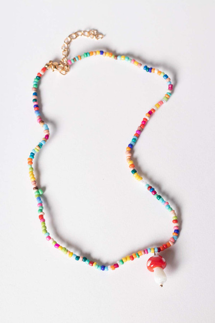 Beaded Rainbow Mushroom Necklace