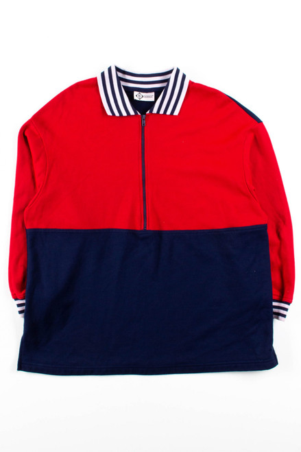 Red & Navy Half Zip Collared Sweatshirt