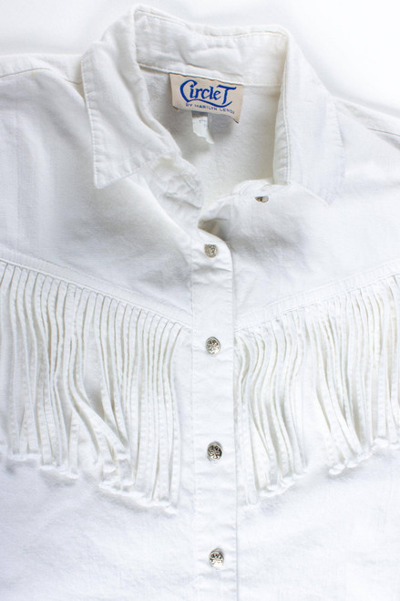 Vintage White Western Fringe Button Up Shirt