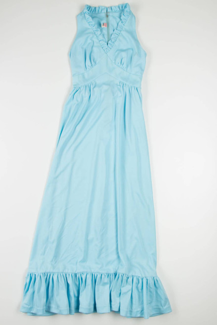 Vintage Sky Blue Ruffle Maxi Dress