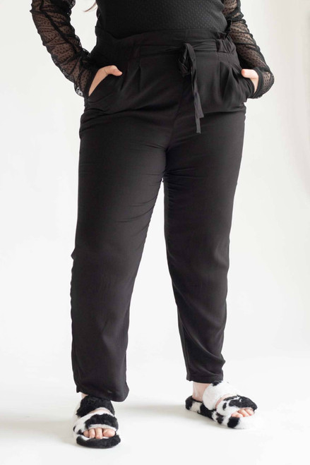 Black Paper Bag Pants (Extended Sizes)