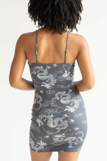 Charcoal Dragon Print Mini Dress