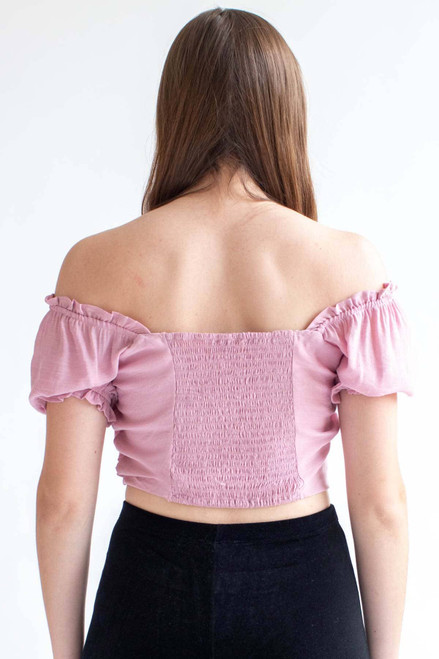 Mauve Puff Sleeve Ruched Top