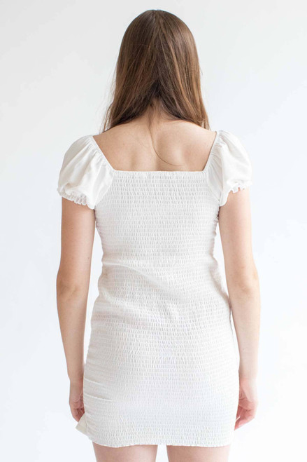 White Milkmaid Thigh Slit Mini Dress