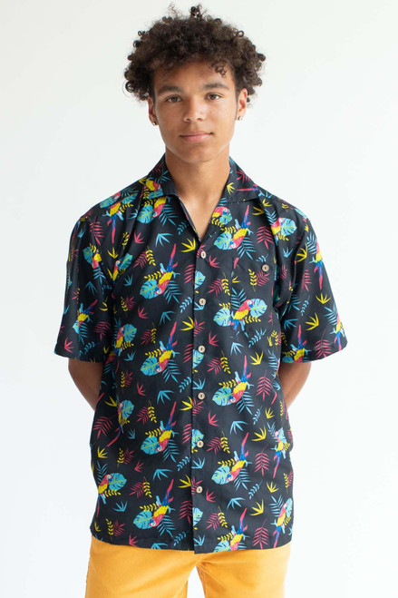 Black Tropical Macaw Hawaiian Shirt