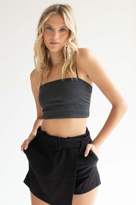 Charcoal Houndstooth Crop Cami