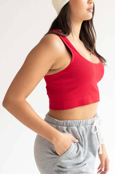 Red Seamless Ribbed Sports Bra (Extended Sizes)