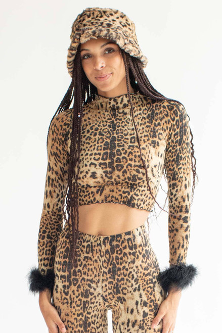 Fur Trim Lurex Leopard Top