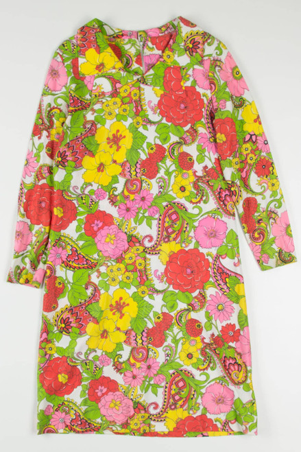 Vintage 70s Style Double Collar Floral Dress