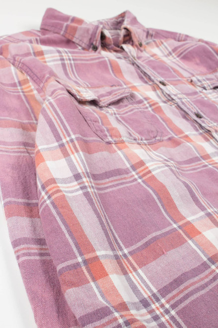 Vintage Faded Bleach Spots Pink Flannel Shirt