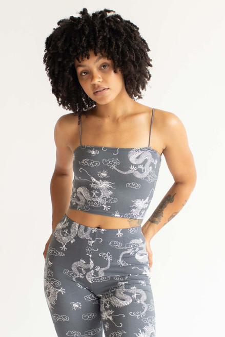 Charcoal Dragon Print Crop Cami