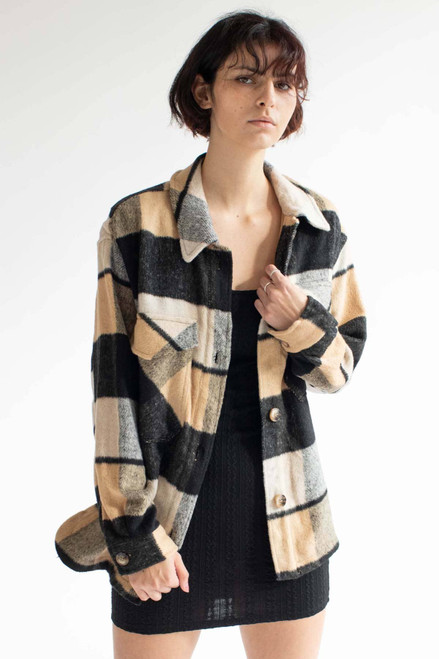 Oversized Black & Tan Plaid Jacket