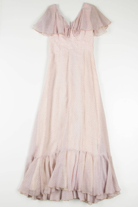 Vintage Pink Ditsy Floral Flutter Sleeve Maxi Dress