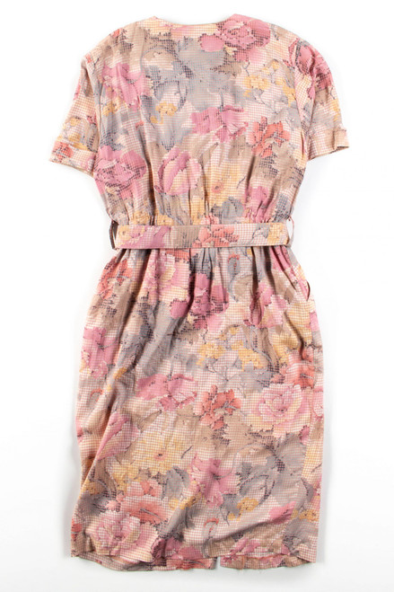 Belted Vintage Floral Check Dress