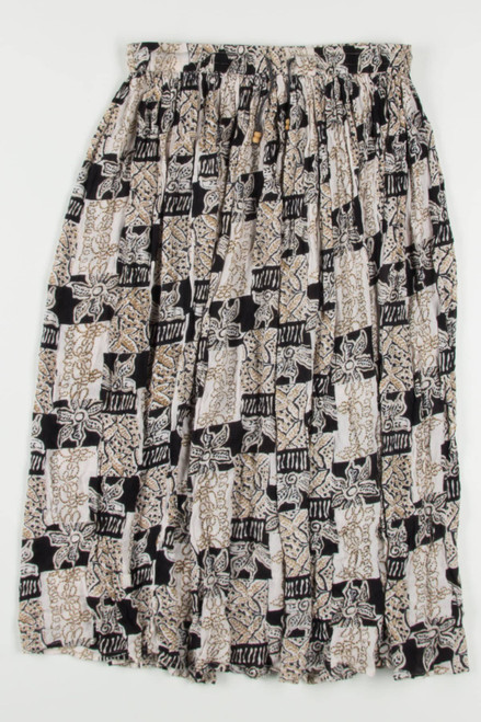 Vintage Checkered Floral Hippie Maxi Skirt 508