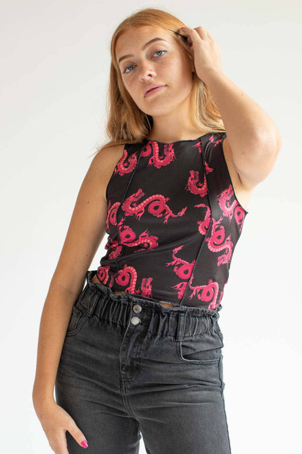 Magenta Dragon Seamed Crop Tank