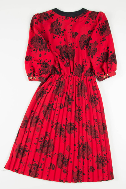 Vintage Red Print Pleated Bottom Dress