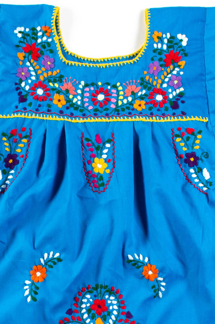 Vintage Blue Floral Huipil Dress
