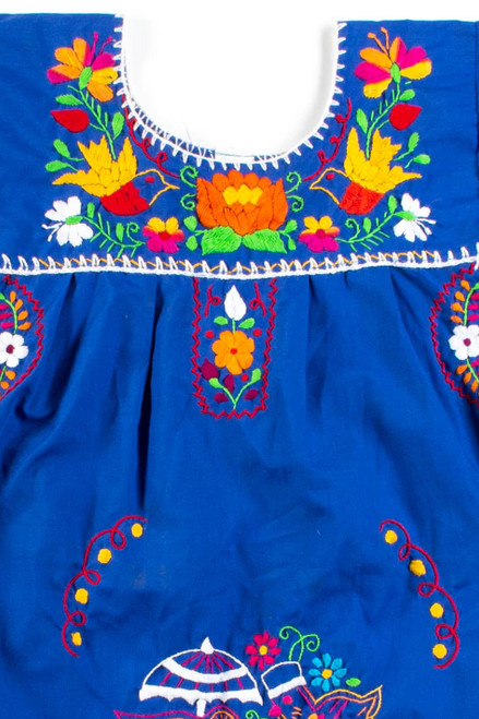 Vintage Kids Embroidered Birds Huipil Dress