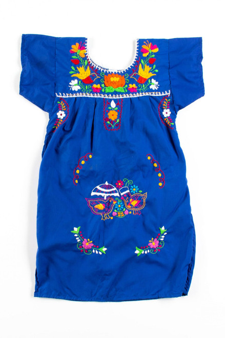 Vintage Kids Embroidered Birds Huipil Dress