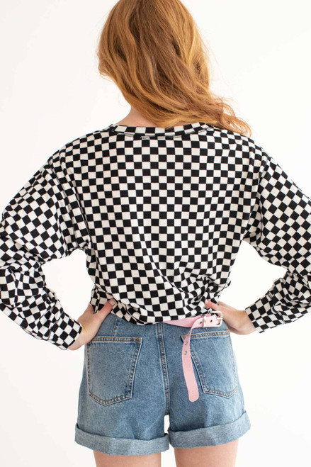 Black Checkered Crop Sweatshirt