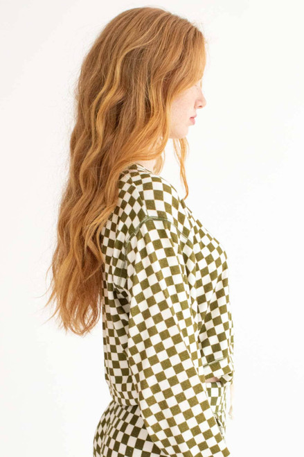 Olive Checkered Crop Sweatshirt