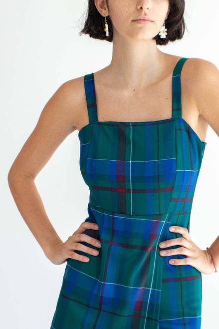 Green Class Plaid Romper