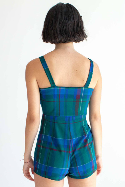 Green Class Plaid Romper