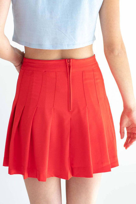 Red Stretch Pleated Skirt