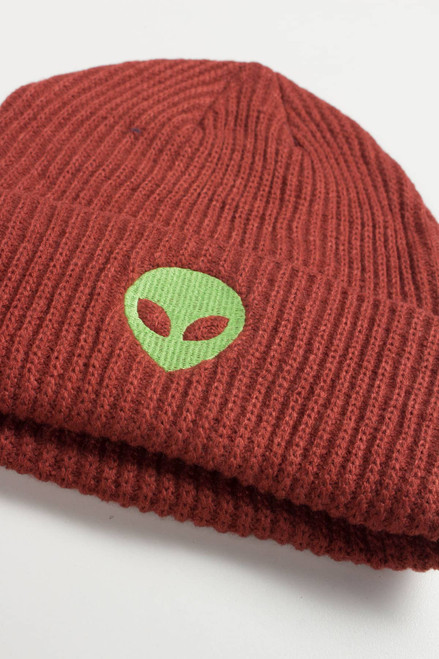 Alien Embroidered Rust Beanie