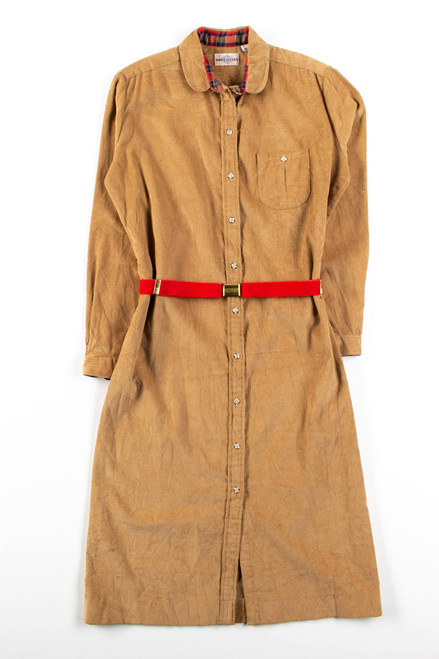 Vintage Tan Corduroy Belted Shirt Dress