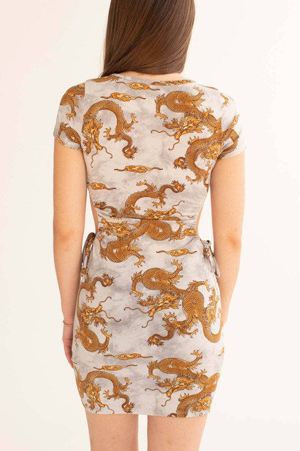 Golden Dragons Cut Out Sides Mini Dress