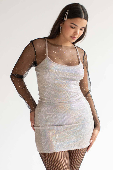 Mauve Holographic Dots Mini Dress