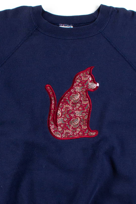 Vintage Embroidered Floral Cat Sweatshirt
