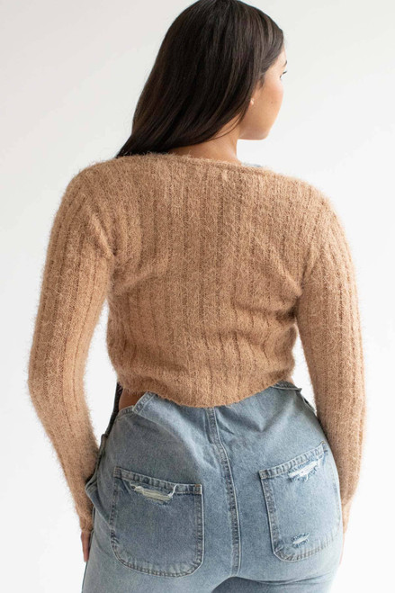 Tan Eyelash Ribbed Cardigan