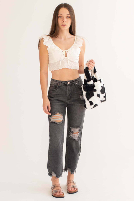 White Eyelet Lace Trimmed Crop Top