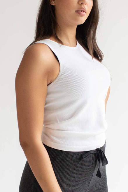 White Ribbed Seamless Tank (Extended Sizes)