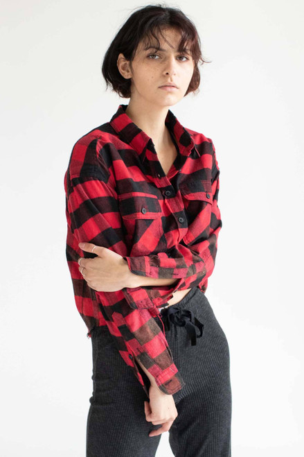 Red Faded Bottom Raw Edge Flannel