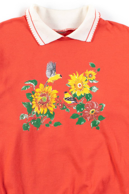 Vintage Sunflower Goldfinch Collared Sweatshirt