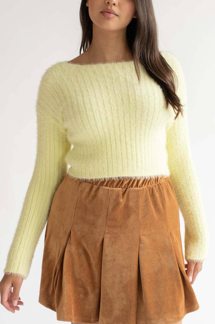 Light Yellow Eyelash Ribbed Crop Sweater