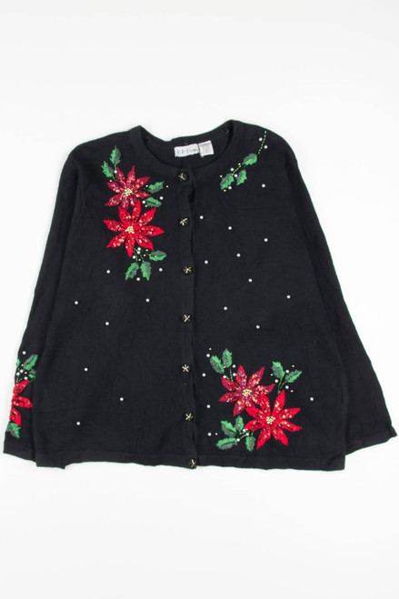 Black Poinsettia Ugly Christmas Cardigan 57127