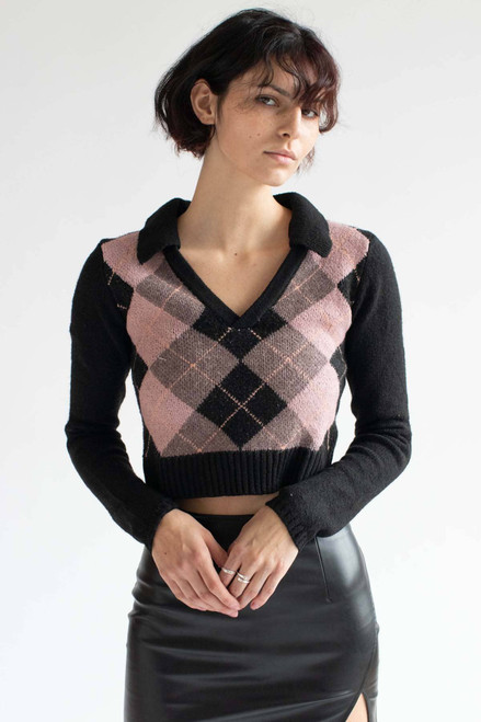 Black Argyle Collared Sweater