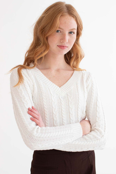 White Cable Knit Cropped Sweater